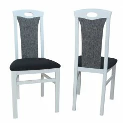 Weißer Buchenholz Stuhl Mit Stoff Finesto Grau Schwarz (2er Set)