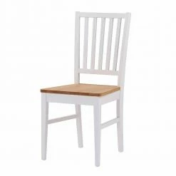 Weißer Holzstuhl Mit Sitz Eiche - Vanira (2er Set)